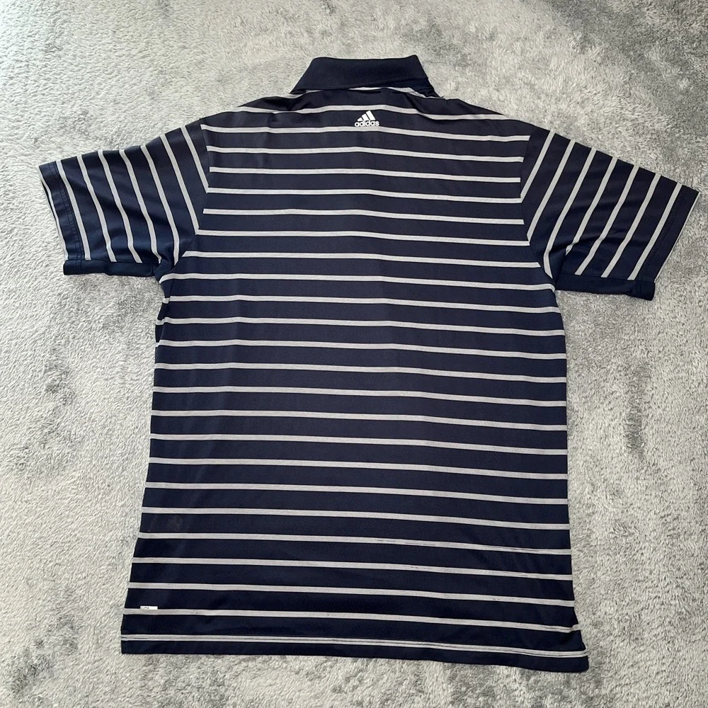 Adidas Clinacool Men's Polo Short Sleeve Shirt Blue/White Striped Landrover SZ M